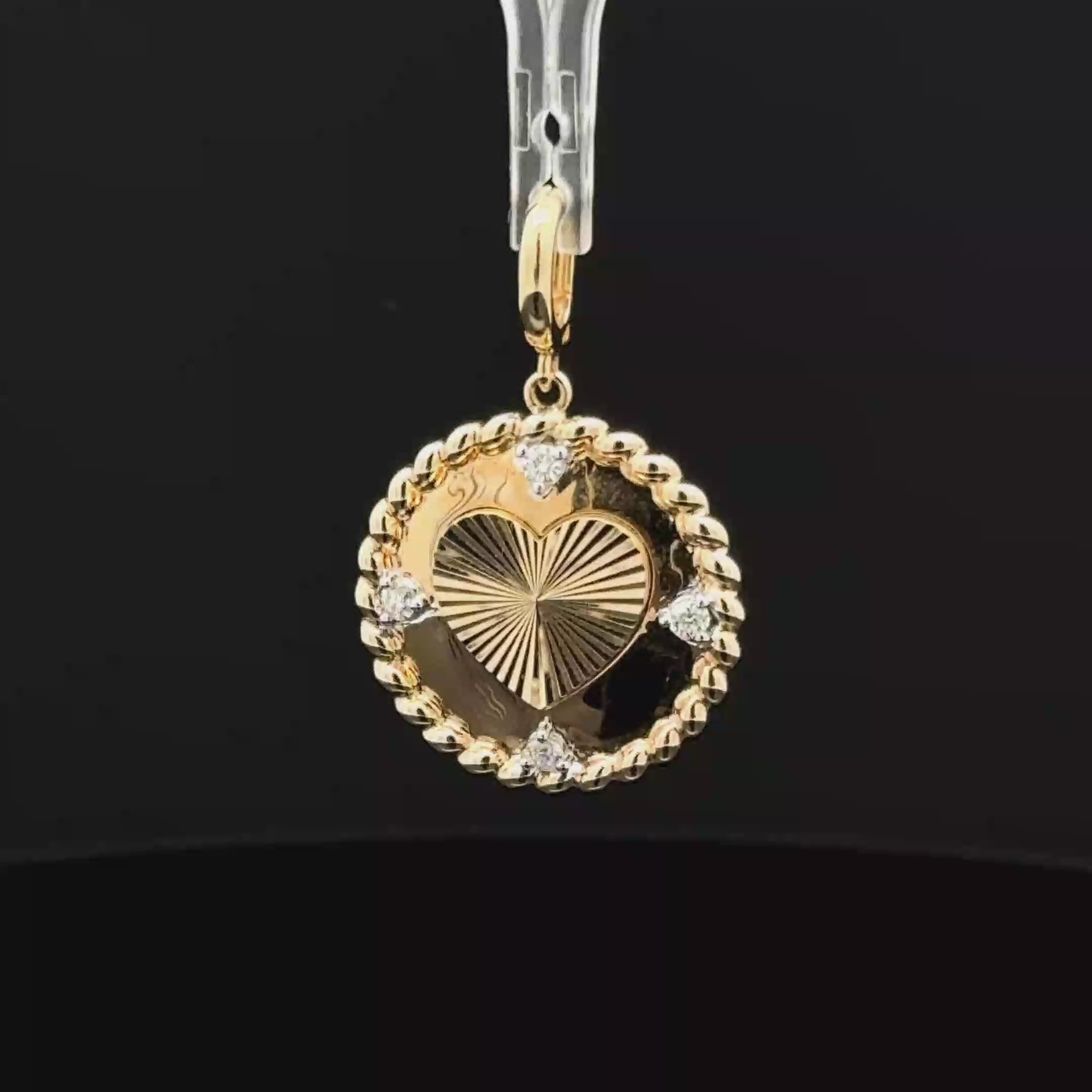 Heart Plate & Diamond Yellow Gold Charm