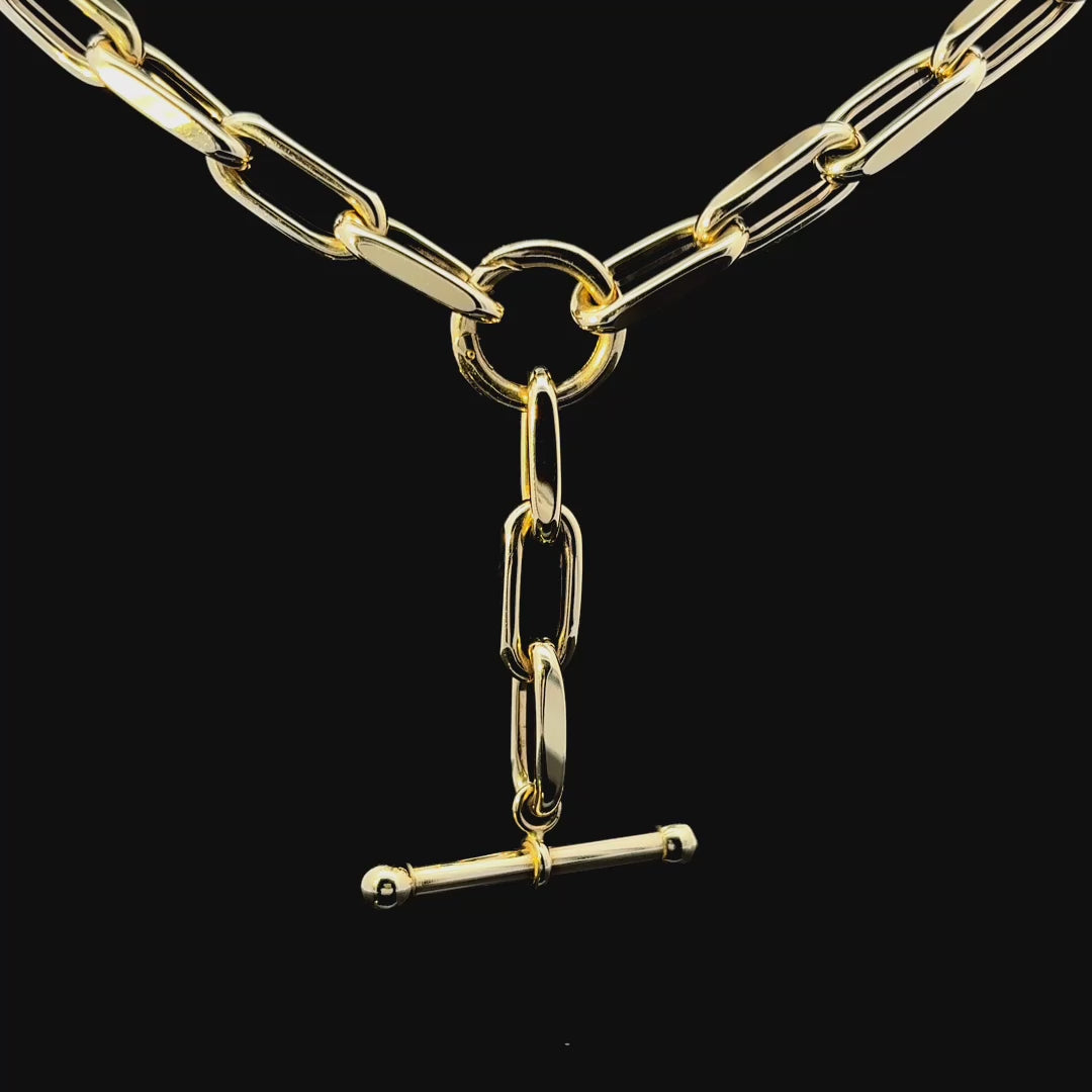 L Clip Link Bar Charm Yellow Gold Chain