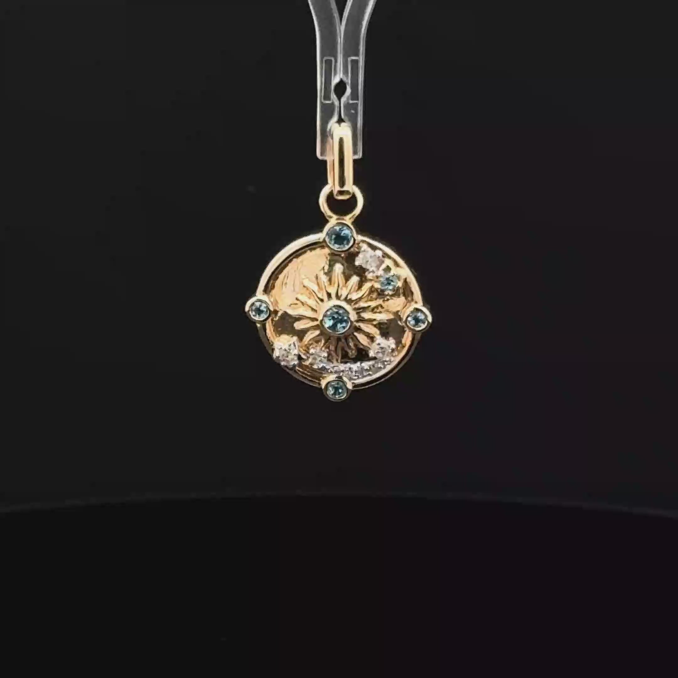 Diamond & Blue Topaz Solar Sistem Yellow Gold Charm