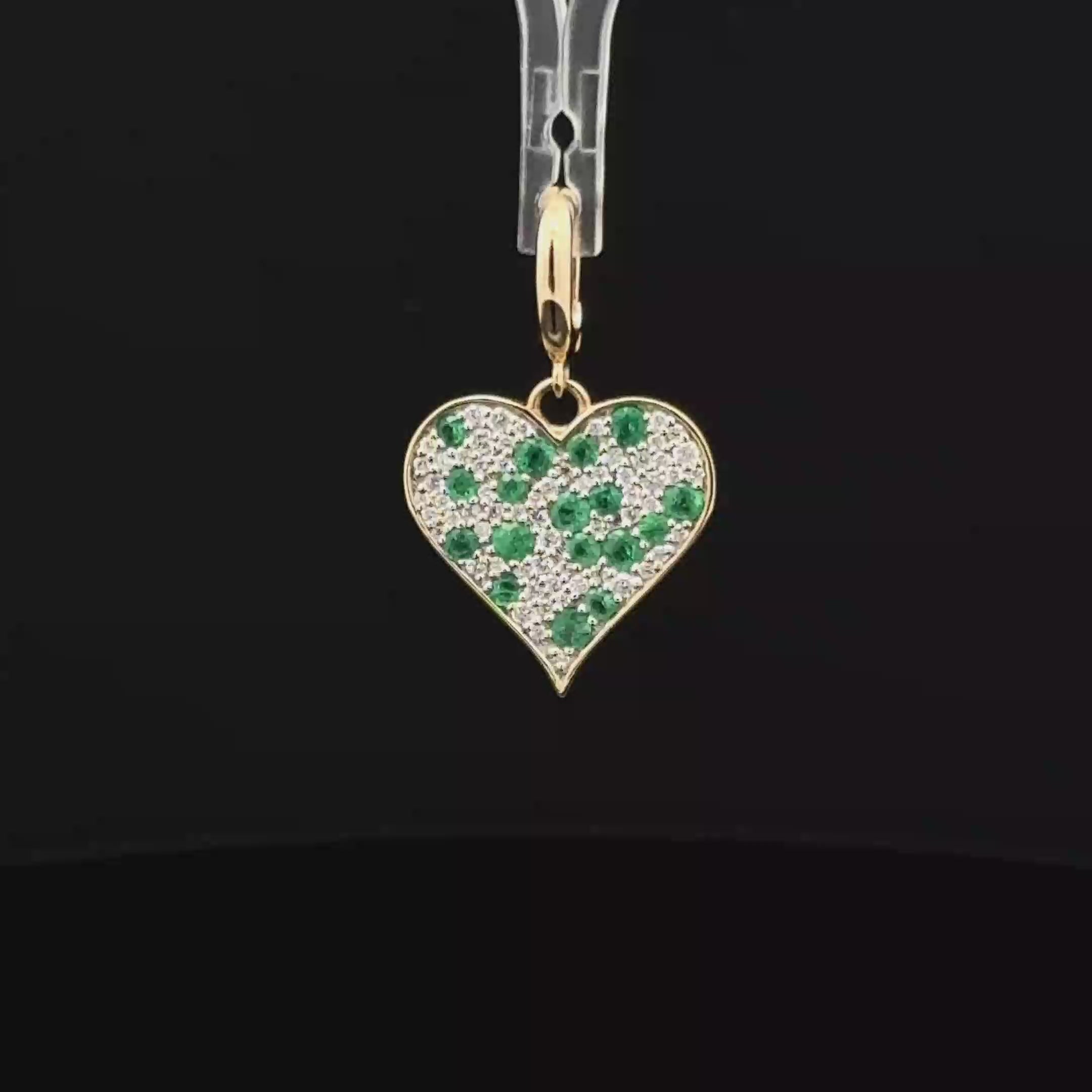 Diamond & Emerald Pavé Heart Yellow Gold Charm