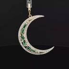 Emerald & Diamond Yellow Gold Moon Charm
