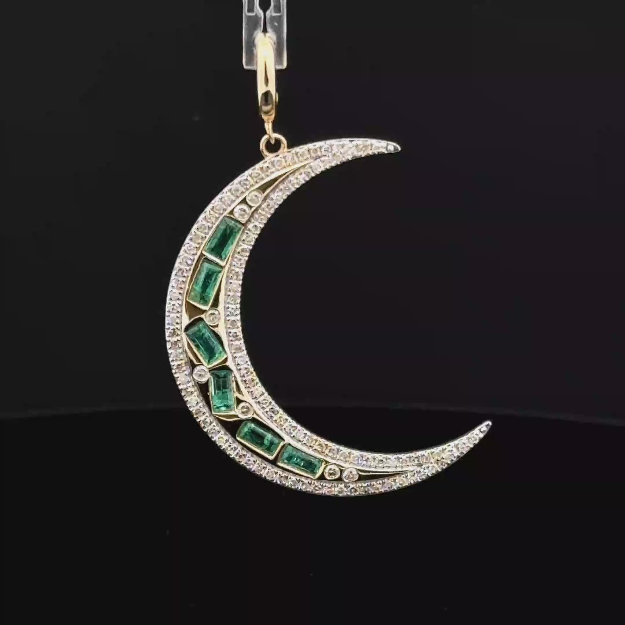 Emerald & Diamond Yellow Gold Moon Charm