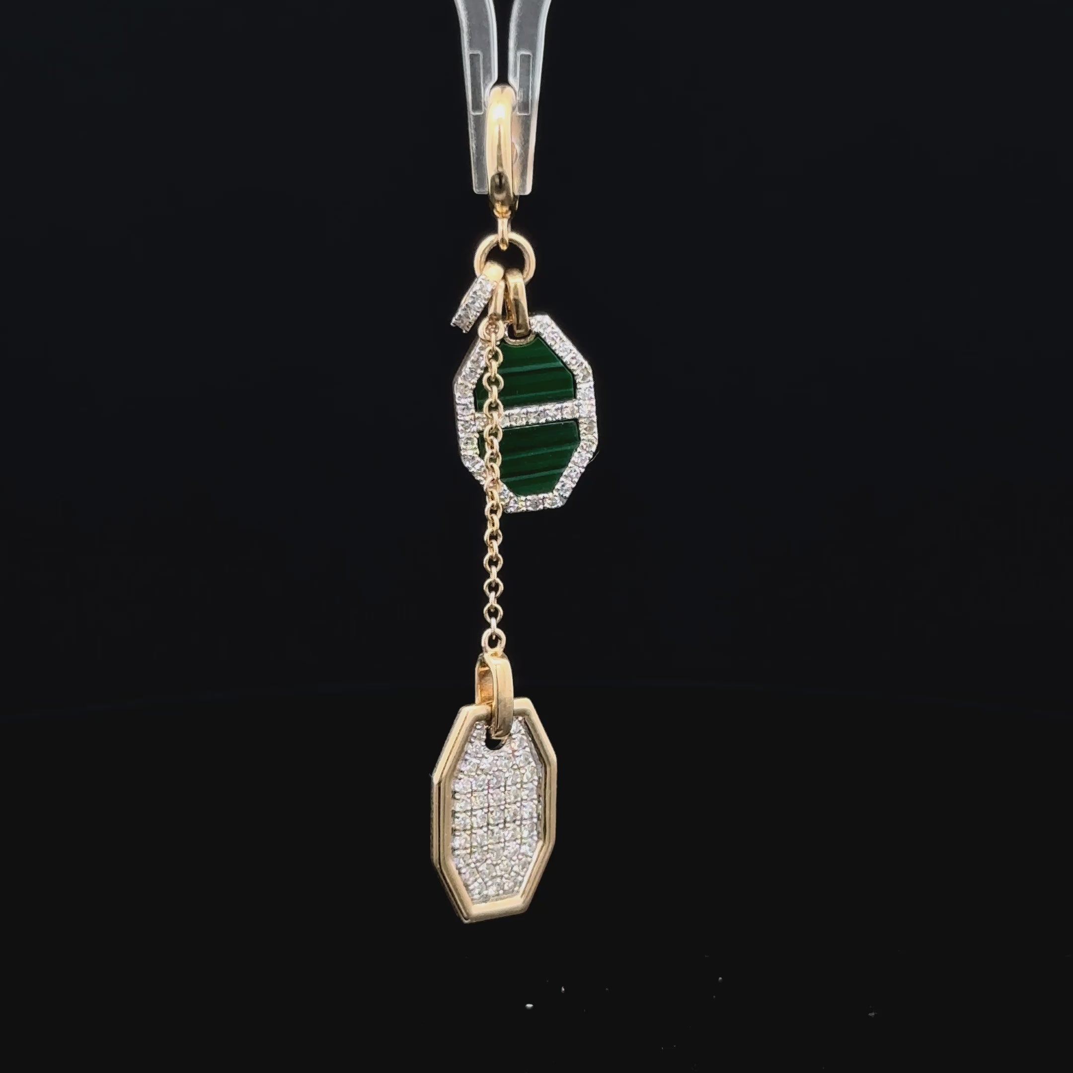 Dual Charm Diamond & Malachite Yellow Gold Charm