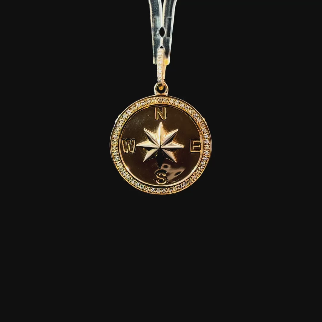 Diamond Halo Compass Yellow Gold Charm